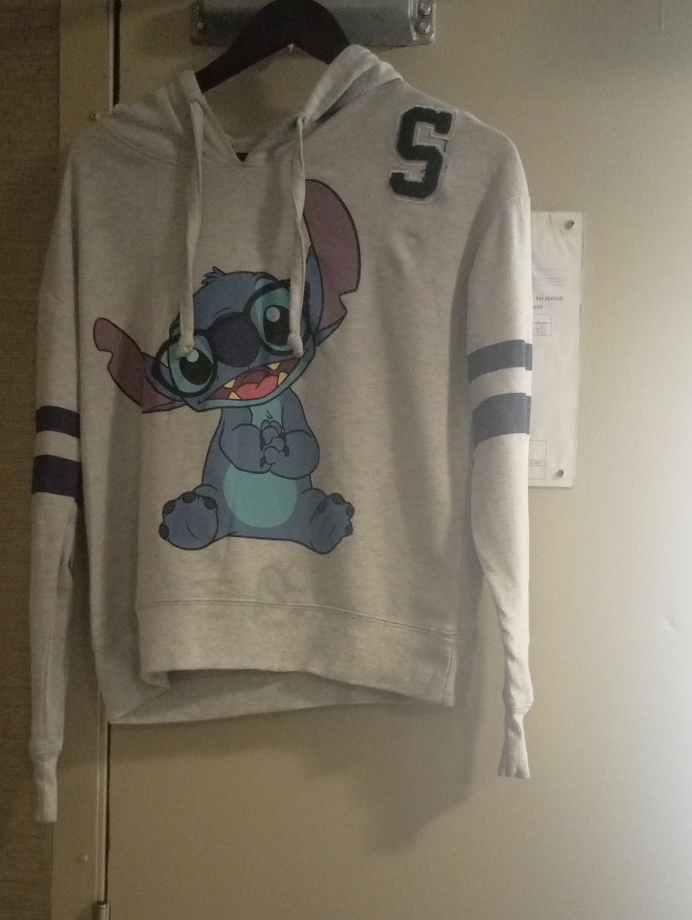 Disney Light Gray Girls' Stitch Hoodie with Navy Stripes